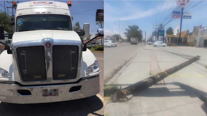 Policías Viales de Aguascalientes atendieron el reporte del choque de un camión contra un poste de luz, propiedad de la CFE
