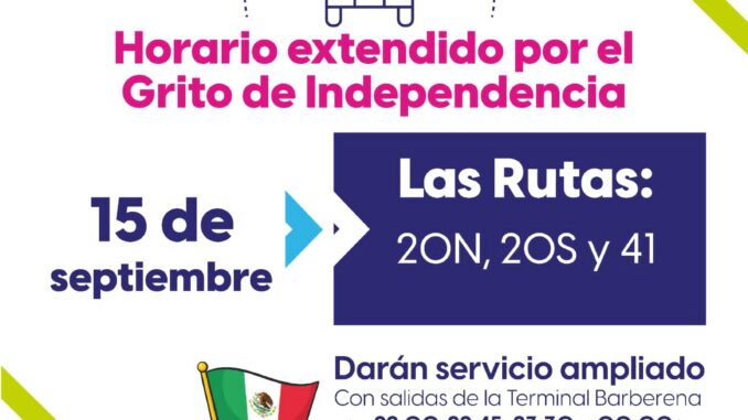 Dispone Gobernadora Tere Jiménez servicio especial de taxis y camiones urbanos para quienes acudan al Grito de Independencia
