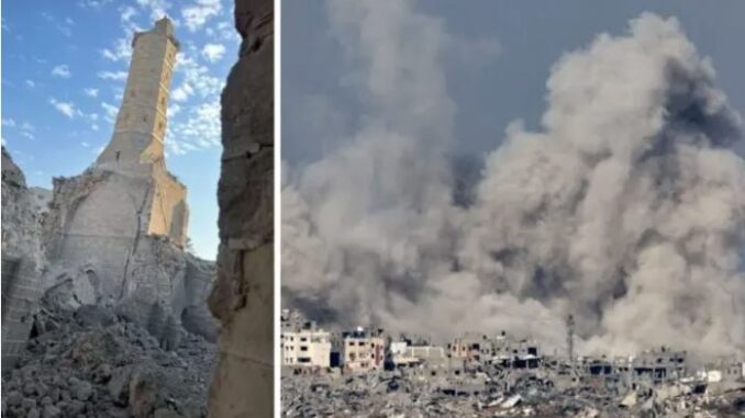 Bombardeos israelíes destruyen la Gran Mezquita de Gaza, la más antigua del enclave