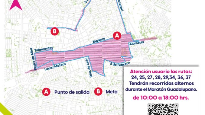 Cambio temporal en rutas de camiones urbanos por el Maratón Guadalupano