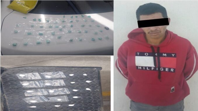 Presunto distribuidor de sustancias al parecer ilícitas que tenía en su poder 163 envoltorios de piedra granulada con las características propias del cristal, fue detenido por Policías Municipales de Aguascalientes