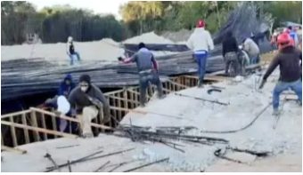 Colapsa cimbra de puente en construcción del Tren Maya; reportan dos trabajadores heridos
