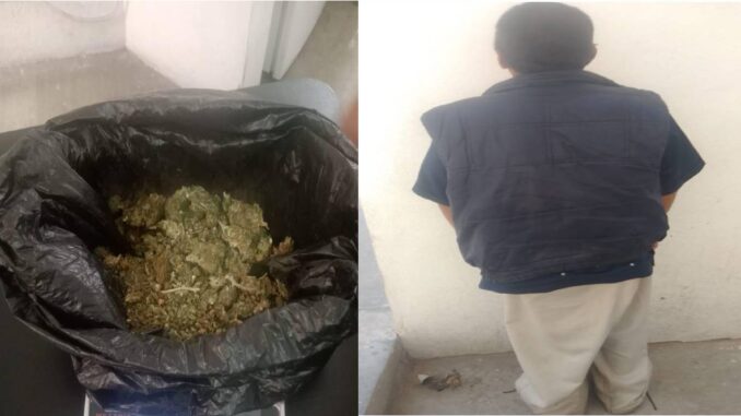 Policías Municipales de Aguascalientes detienen a una persona en Villa Natura, en posesión de aproximadamente 63 gramos de hierba verde seca con las características propias de la marihuana