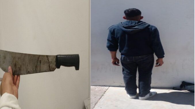 Policías Municipales de Aguascalientes detienen a una persona en posesión de un machete con el que presuntamente intentaba amedrentar algunas personas