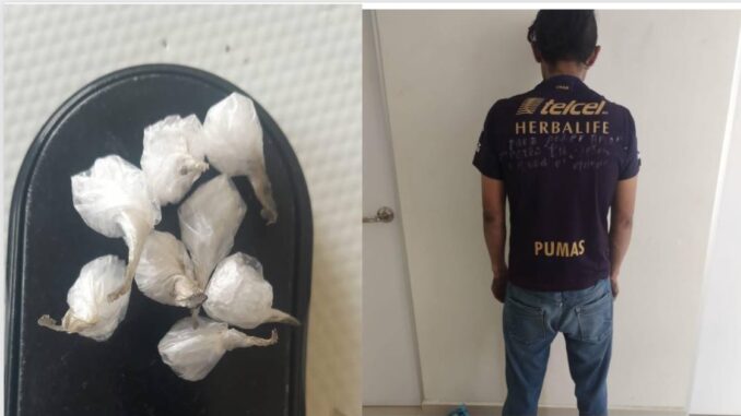 Presunto distribuidor de sustancia granulada al tacto con las características propias del cristal, fue detenido por Policías Municipales de Aguascalientes