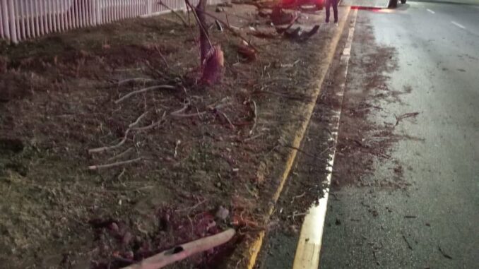 Policías Viales de Aguascalientes atendieron el reporte de accidente contra un poste de alumbrado que se registró sobre Avenida Aguascalientes