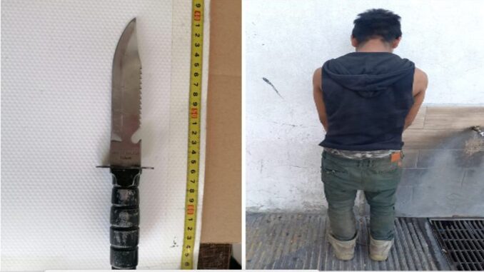 Policías Municipales de Aguascalientes detienen a una persona en el fraccionamiento IV Centenario, por la portación de un cuchillo