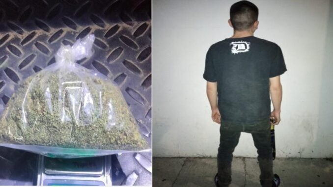 En posesión de aproximadamente 30 gramos de hierba verde seca con las características propias de la marihuana, Policías Municipales de Aguascalientes detienen a una persona en el fraccionamiento Viñedos del Sur