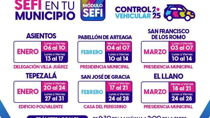 Ya puedes pgar tu Control Vehicular los sábados y en Módulos Móviles de los Municipios