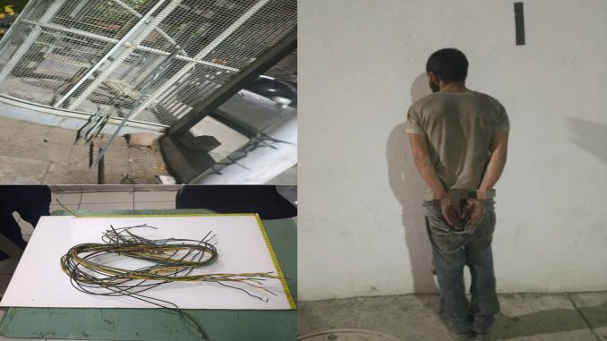 Elementos de la Policía Municipal de Aguascalientes detienen a una persona en el fraccionamiento Pirámides, por el probable delito de robo y daños a la infraestructura pública