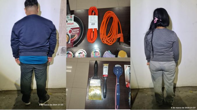 Elementos de la SSPM de Aguascalientes detienen a una mujer y un hombre por el presunto delito de robo a comercio