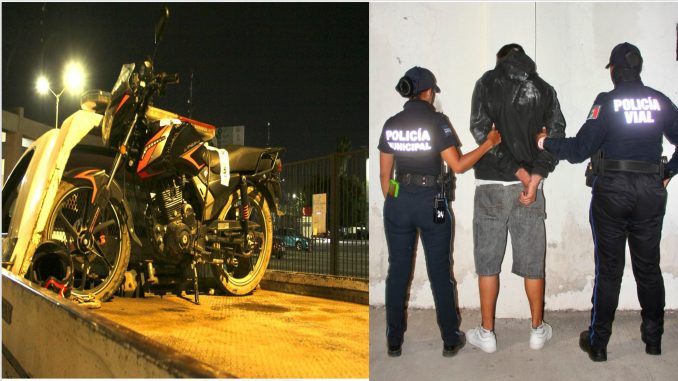 En el operativo en conjunto de la Policía vial y Policía Municipal de Aguascalientes detienen a una persona en el fraccionamiento Constitución, por el delito de robo de motocicleta