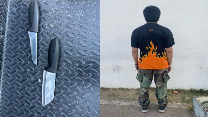 Policías de la SSPM de Aguascalientes detienen a una personaen posesión de dos cuchillos