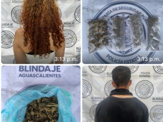 Policías Estatales y Municipales de Calvillo detienen a dos personas por posesión de casi 200 gramos sustancias al parecer ilícitas