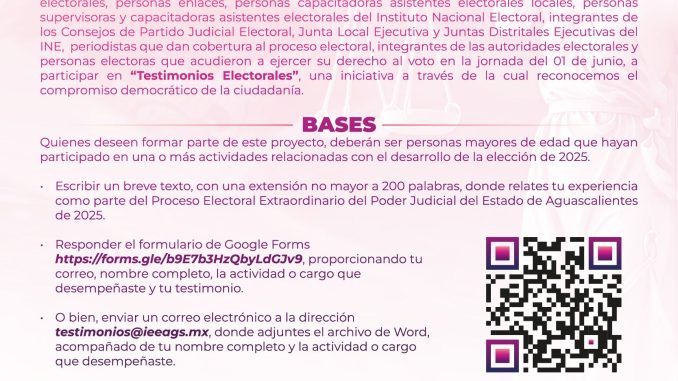 Invita IEE a participar en convocatoria de “Testimonios Electorales”