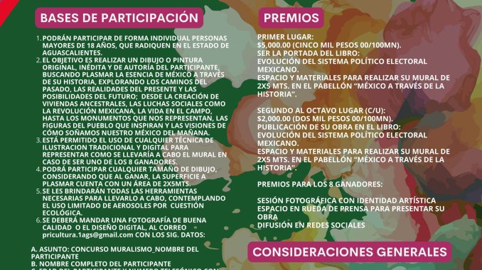 Convocan al Concurso de Muralismo “México a través de la Historia” en Aguascalientes