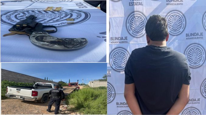 Policías Estatales y Municipales de Asientos detienen a sujeto en poder de arma corta de fuego en la comunidad de Villa Juárez