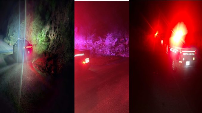Uniformados de la Policía Estatal de Aguascalientes atienden reporte de deslave en la carretera Tapias Viejas a El Ocote