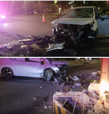 Policía Vial asiste accidente de tránsito tipo choque entre un vehículo y una base de concreto
