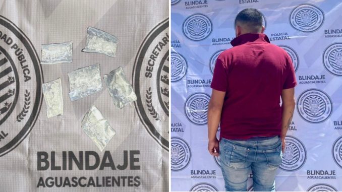 Uniformados de la SSPE de Aguascalientes aseguran a sujeto en posesión de seis envoltorios con sustancia al parecer ilícitas