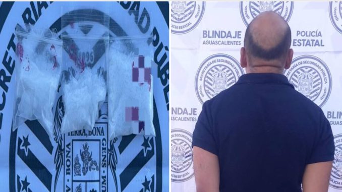 Policías Estatales de Aguascalientes detienen a sujeto en poder de envoltorios con sustancia granulada y que contaba con una orden de aprehensión vigente por delitos contra la salud