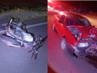Policías Estatales atienden reporte de accidente que se registró en la carretera estatal en la comunidad de Calvillito