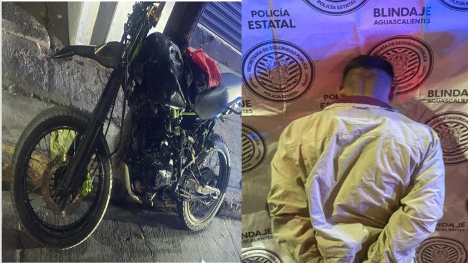 Policías Estatales de Aguascalientes recuperan motocicleta con reporte de robo y detienen a conductor tras contar con orden de aprehensión vigente por el delito de robo
