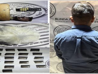 Policías Estatales de Aguascalientes detienen en el oriente de la ciudad a sujeto en poder de arma hechiza, envoltorio con aproximadamente 80 gramos de cristal y otros 22 envoltorios tipo Ziploc con peso aproximado de 12 gramos