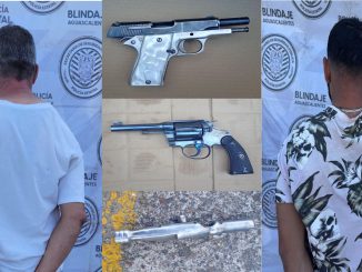 Como resultado de los trabajos conjuntos en tre la Policía Estatal y Municipal de Calvillo capturaron a dos sujetos en poder de dos armas de fuego cortas y una tipo pluma