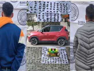 Policías Estatales detienen a tres sujetos en poder de envoltorios que contenían hierba verde y sustancia granulada