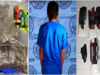 Policías Estatales de Aguascalientes detienen a sujeto en poder de dos bolsas que contenían hierba verde al parecer marihuana y 7 envoltorios con sustancia granulada al parecer cristal