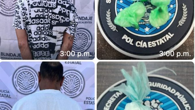 Policías Estatales detienen a dos sujetos que portaban envoltorios con sustancia granulada presúntamente ilícita