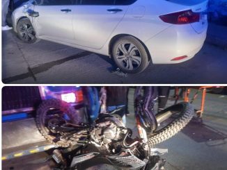 Policía Vial atiende percance entre motocicleta y automóvil en Norias de Ojocaliente