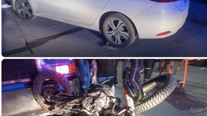 Policía Vial atiende percance entre motocicleta y automóvil en Norias de Ojocaliente
