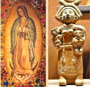  y la virgen de Guadalupe traida de la tierra natal de Cortez junto con la religión católica. 
