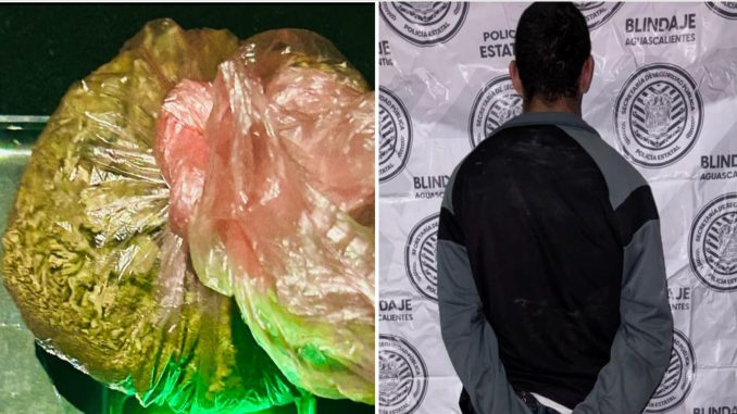 Policías Estatales detienen a presunto distribuidor en poder de bolsa con hierba verde al parecer marihuana