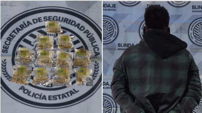 Policías Estatales de Aguascalientes detienen a sujeto en poder de envoltorios con hierba verde