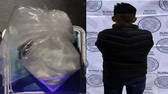 Policías Estatales de Aguascalientes detienen en el Municipio de Rincón de Romos a sujeto en poder de envoltorios con sustancia granulada al parecer crista