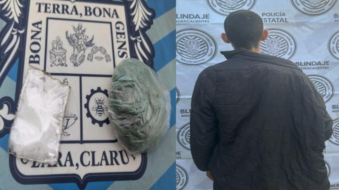 Policías del Mando Coordinado detuvieron en el municipio de San José de Gracia a sujeto en poder de sustancia granulada y bolsa con hierba verde