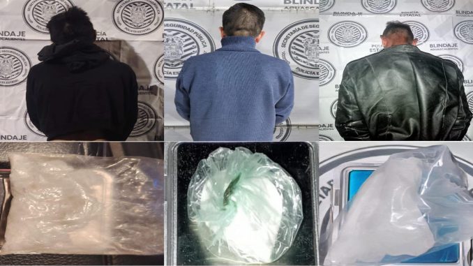 Fueron detenidas por la Policía Estatal, tres personas en poder de envoltorios con sustancia granulada al parecer cristal