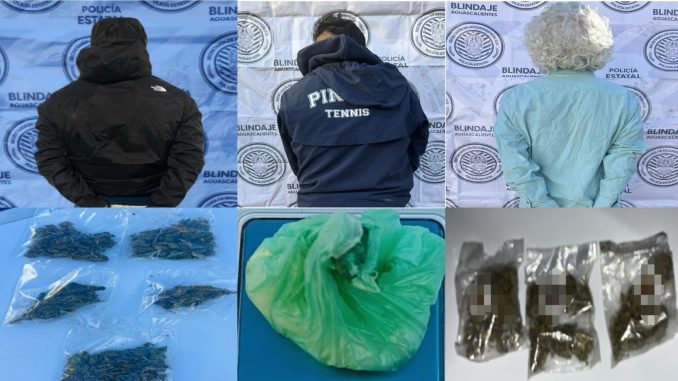 Policías Estatales de Aguascalientes detienen a tres sujetos en poder de sustancias al parecer ilícitas