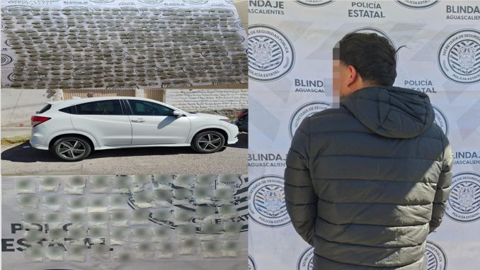 Policías Estatales detienen a sujeto en poder de más de 400 envoltorios de hierba verde y sustancia granulada