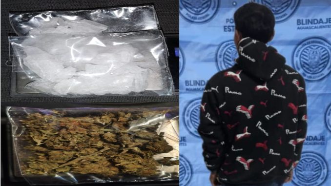 Policías Estatales detienen en VNSA a sujeto en poder de bolsas con sustancia granulada al parecer cristal y hierba verde