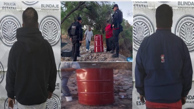 Policías del Mando Coordinado detienen a dos personas que derramaban aceite en el cauce del Río San Pedro en Jesús María
