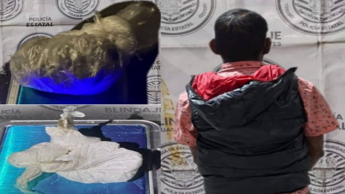 Policías Estatales de Aguascalientes detienen a sujeto en poder de hierba verde y sustancia granulada