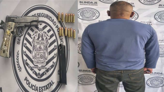 Sujeto en poder de arma de fuego corta es detenido por Policías Estatales en Pabellón de Arteaga