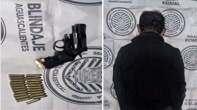 Policías del Mando Coordinado detienen en la comunidad de San Jacinto en Rincón de Romos a persona del sexo masculino en poder de arma tipo revolver