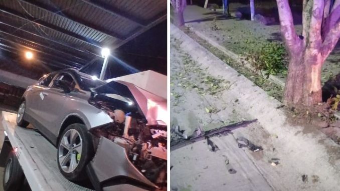 Policía Vial atiende choque contra un árbol en Villa Teresa