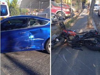 Policía Vial atiende choque lateral entre motocicleta y automóvil en San Francisco de los Viveros