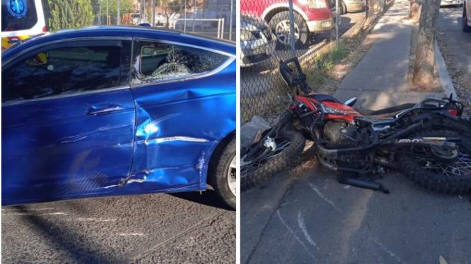 Policía Vial atiende choque lateral entre motocicleta y automóvil en San Francisco de los Viveros